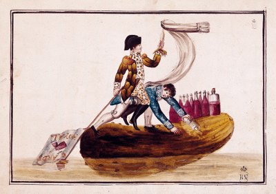 Utvisning av Joseph Bonaparte (1768-1844) (på en sylteagurk) etter nederlaget til Vitoria i Spania av Spanish School