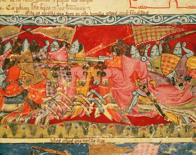 Fol.110r Kamp mellom grekere og trojanere, fra Codex Benito Santa Mora av Spanish School