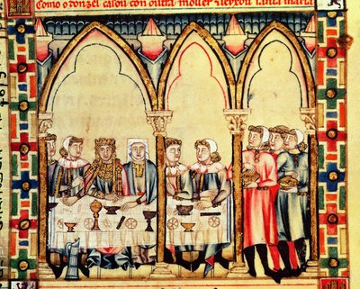 Fol.16v Engagement Bankett, fra manuskriptet laget under ledelse av Alfonso X The Wise King of Castille and Leon av Spanish School