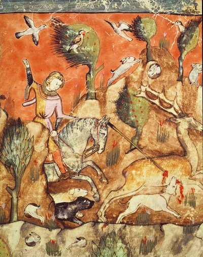 Fol.178v En jeger som jager et rådyr, fra Codex Benito Santa Mora av Spanish School