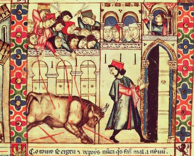 Fol.200r Død av en okse i ringen, fra manuskriptet laget under ledelse av Alfonso X Den vise kongen av Castille og Leon av Spanish School