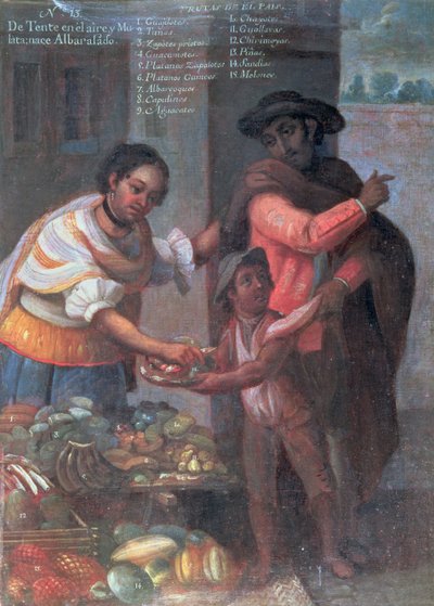 Fra en farget mann og en mulattkilde et mørkt barn (olje på lerret) av Spanish School