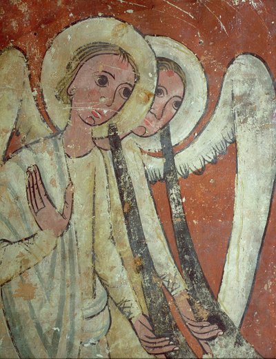 Begravelsesmonument, engler med dommens trompeter, detalj (fresco) av Spanish School