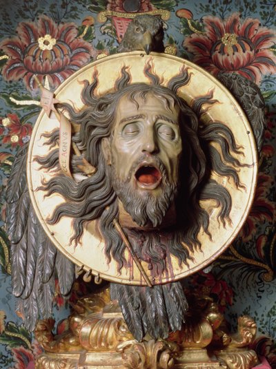 Hodet til døperen Johannes (polykromt tre) av Spanish School