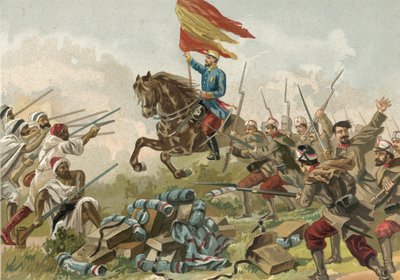 General Prims heltemot i Castillejos, Marokko, 1859 av Spanish School