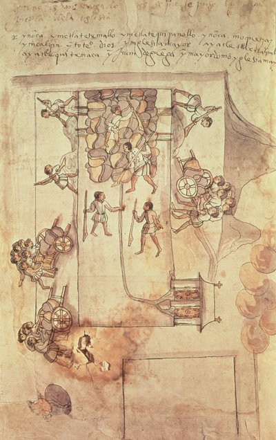 Indiske slaver legger grunnlaget for katedralen i Mexico by, ca. 1522 av Spanish School