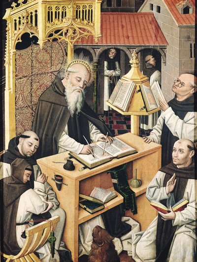 Interiør i et scriptorium, School of Segovia av Spanish School