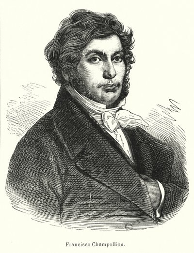 Jean-Francois Champollion , fransk lærd, filolog og dechiffrerer av gamle egyptiske hieroglyfer (litho) av Spanish School