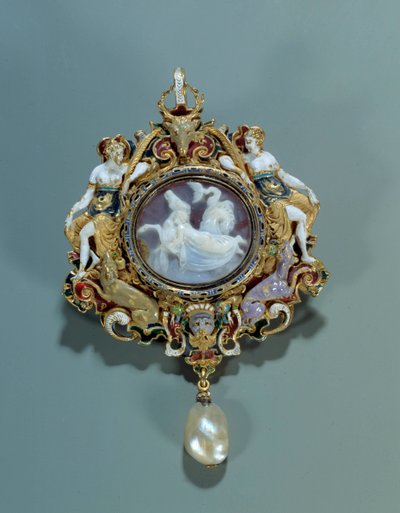 Smykker: anheng emalje på gull rund med en camee. 1550-1575. Dim. 0,12x0,72 m. Paris, Louvre-museet av Spanish School