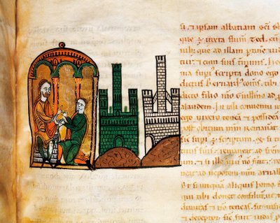 Kong Alfonso II av Aragon mottar en hoffmann, fra manuskriptet "Liber Feudorum Maior" av Spanish School