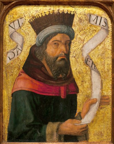 King David - Anonymt maleri av en spansk mester, olje og gull på tre, ca 1500 (King David, av en spansk ukjent mester, olje på panel av Spanish School