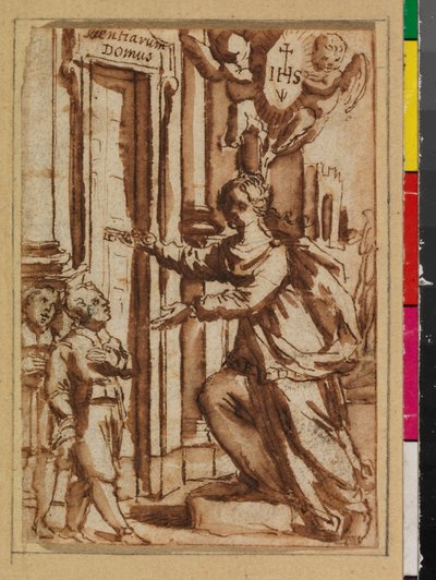 Literacy som låser opp døren til læring, tidligere "Visdom åpner døren til kunnskap", 1575-1600 av Spanish School