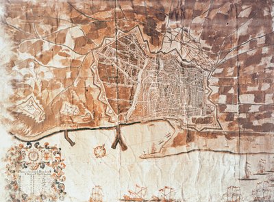 Kart over byen Barcelona, 1697 av Spanish School