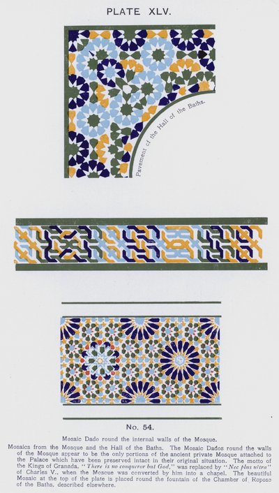 Mosaikk Dado rundt de indre veggene til moskeen (farge litho) av Spanish School