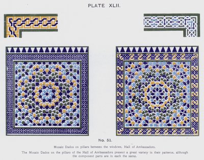 Mosaikk Dados på søyler mellom vinduene, Hall of Ambassadors (farge litho) av Spanish School