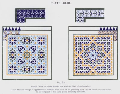 Mosaikk Dados på søyler mellom vinduene, Hall of Ambassadors (farge litho) av Spanish School