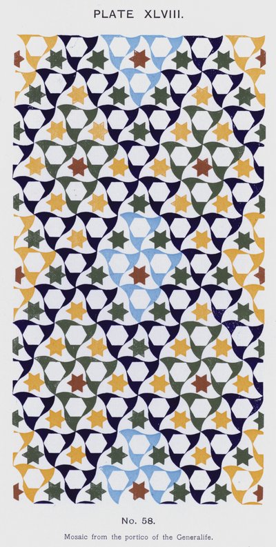 Mosaikk fra portikken til Generalife (farge litho) av Spanish School