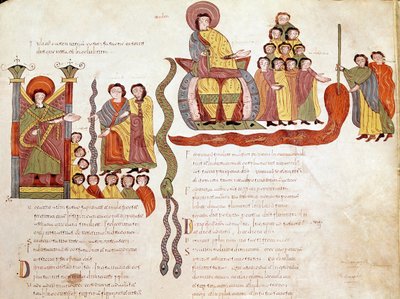 Mosarabisk bibelside: Plagene: vann ble til blod, side fra en mosarabisk bibel av Spanish School