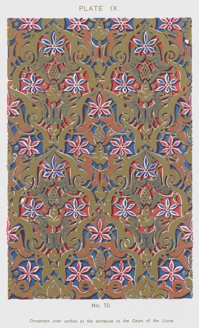 Ornament over buer ved inngangen til Lions Court (farge litho) av Spanish School