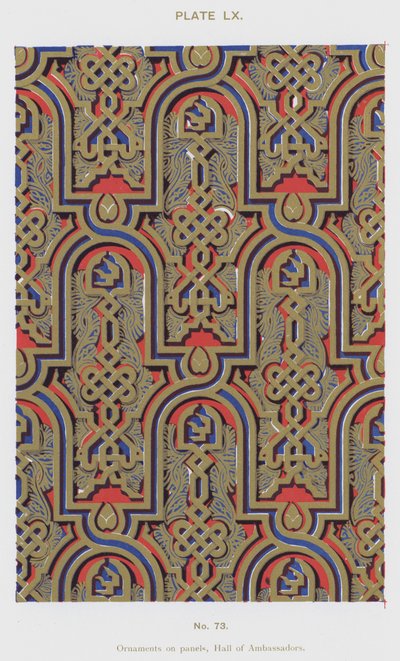 Ornamenter på paneler, Hall of Ambassadors (farge litho) av Spanish School