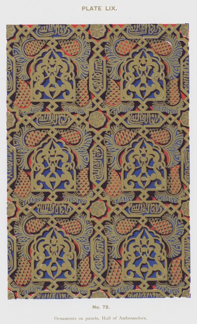 Ornamenter på paneler, Hall of Ambassadors (farge litho) av Spanish School