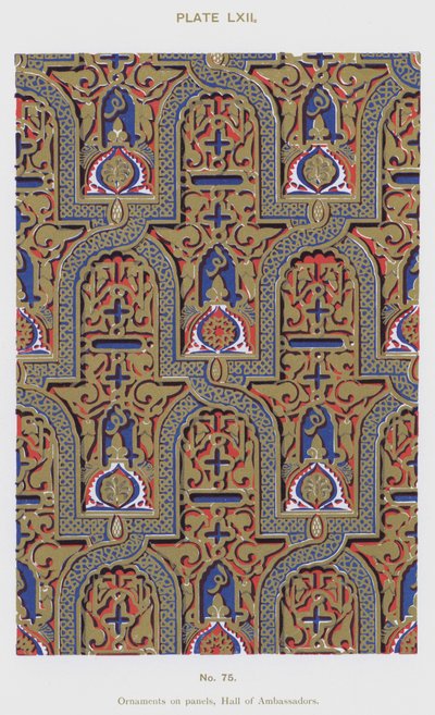 Ornamenter på paneler, Hall of Ambassadors (farge litho) av Spanish School