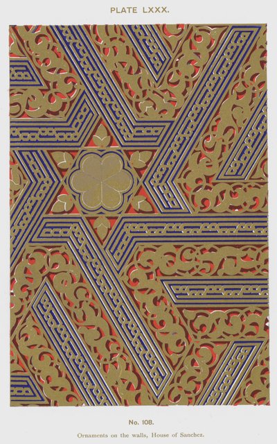 Ornamenter på veggene, House of Sanchez (farge litho) av Spanish School