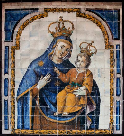 Vår Frue av folket - Azulejos (fajanse) rundt 1670, av en anonym sevillan, fra folkets kloster i Sevilla (Spania) - Museum of Fine Arts of Sevilla, Spania av Spanish School