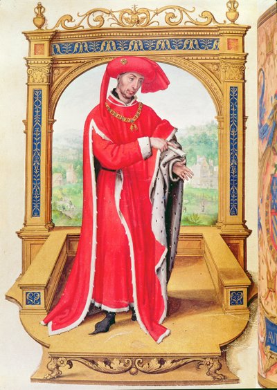 Filip den gode (1396-1467) hertug av Burgund, grunnlegger av Ordenen av det gylne skinn, fra Statuts de la Toison dOr av Spanish School
