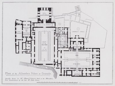Plan over Alhambra-palasset i Granada (litho) av Spanish School
