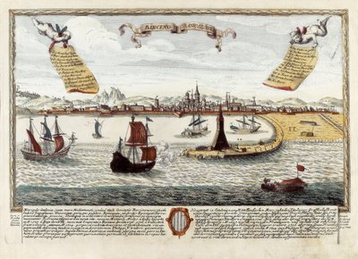 Port of Barcelona, slutten av 1700-tallet (gravering) av Spanish School