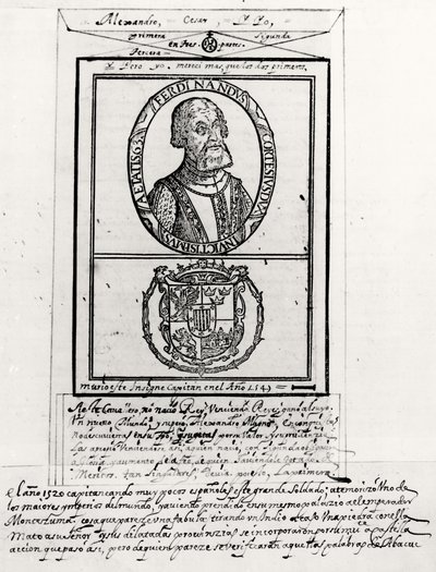 Portrett av Hernando Cortes (1485-1547) og armene hans av Spanish School