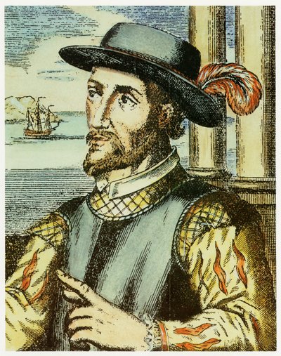 Portrett av Juan Ponce de Leon (1474 – 1521) (håndfarget gravering). av Spanish School