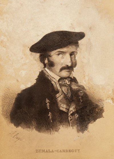 Portrett av Tomas ZumalaCarregui (1788-1835), karakter fra den spanske kampanjen eller uavhengighetskrigen og den første karlistekrigen (gravering) av Spanish School