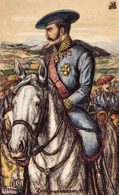 Portrett av Tomas Zumalacarregui (1788-1835), et militært medlem av Carlist-hæren under den første krigen (1833-1840) (litografi) av Spanish School