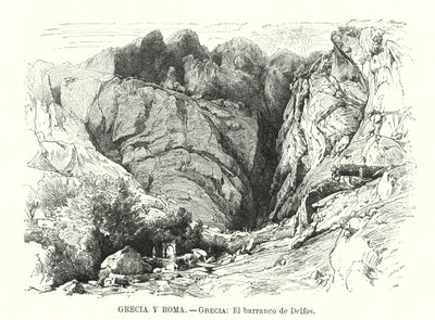 Delphi-ravinen, Hellas (litho) av Spanish School
