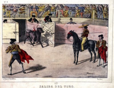 Utgivelse av Taurus, tyrefekting i Spania, litografi sd. 1800-tallet av Spanish School