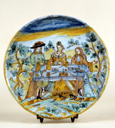 Representasjon av en utendørs bankett på en keramisk plate av Talavera de la rejna (Spania). Tidlig på 1500-tallet. Milano, Museo del Castello. av Spanish School