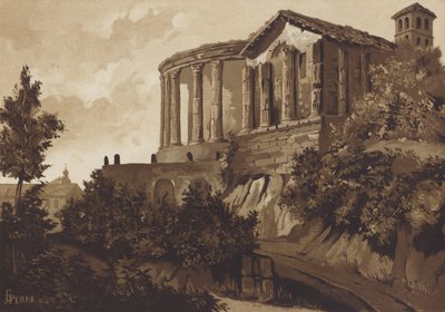 Romerske templer i Tiburtine Sibyl og Vesta, Tivoli, Italia av Spanish School