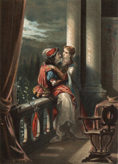 Romeo og Julie, en fortelling av Masuccio Salernitano (Masuccio av Salerno), på slutten av 1400-tallet. i "" The Cult of Beauty"" av John Just Huguet, Mills Brothers forlag av Spanish School
