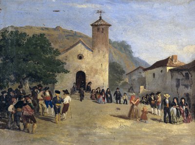 Sortie de messe - Kommer ut fra en messe. Anonymt maleri av Spanish School