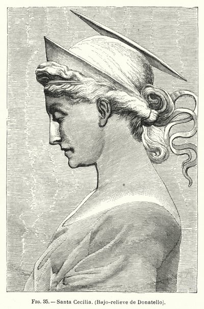 St Cecilia, basrelieff av Donatello (litho) av Spanish School