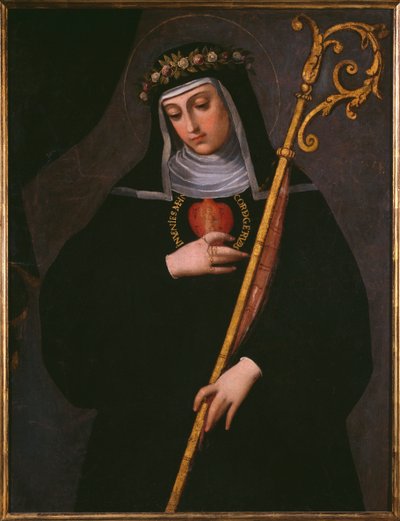St. Gertrude den store bærer Jesu hellige hjerte av Spanish School