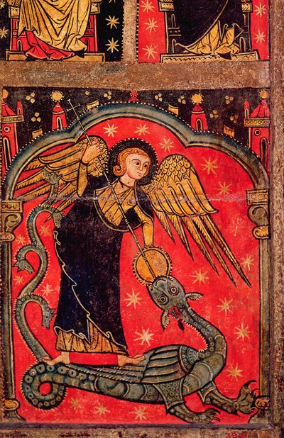 St. Michael kjemper mot dragen (tempera på panel) av Spanish School