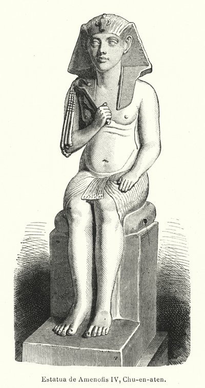 Statue av den gamle egyptiske faraoen Amenhotep IV (Akhenaten) (litho) av Spanish School