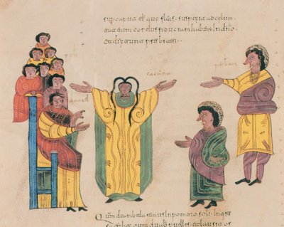 Susanna and the Elders, fra den vestgotisk-mosarabiske bibelen til St. Isidores, fol.324v., 960 e.Kr. (tempera på vellum) av Spanish School