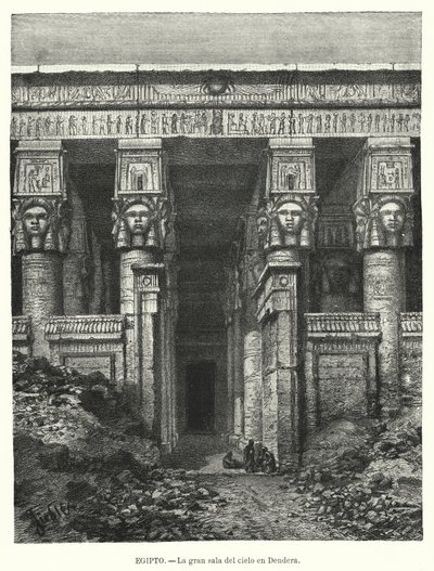Hathor-tempelet, Dendera, Egypt (litho) av Spanish School