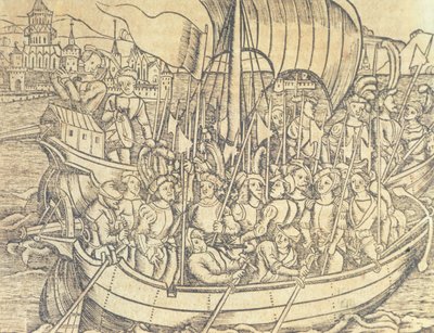 The Discovery of the New World av Chrisopher Columbus (1450-1596) illustrasjon fra 