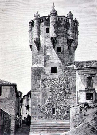 Nøkkelholderens tårn, bygget ca. 1480 i Plazuela de Menores, Salamanca av Spanish School
