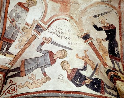 Månedens syklus: massakren på de uskyldige. Detalj av en freske fra 1100-tallet fra Royal Pantheon of the Real Colegiata of San Isidoro (Royal Collegiale of Saint Isidore). Leon. Spania av Spanish School